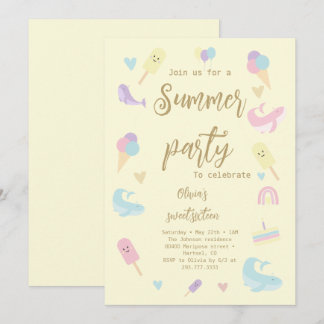 Summer Party Ice Creme Calligraphy Geburtstagspart Einladung
