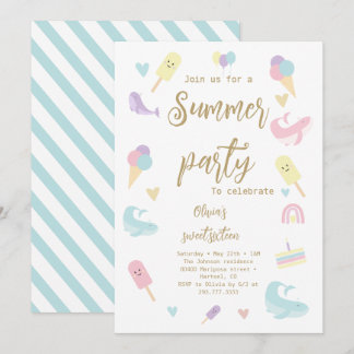 Summer Party Ice Creme Calligraphy Geburtstagspart Einladung