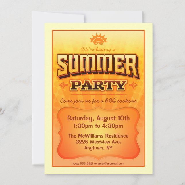 Summer Party Invite - Hell warme, sonnige Farben Einladung (Vorderseite)