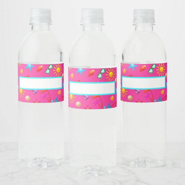Summer Party Pink Design Wasserflaschen Labels (Flaschen)