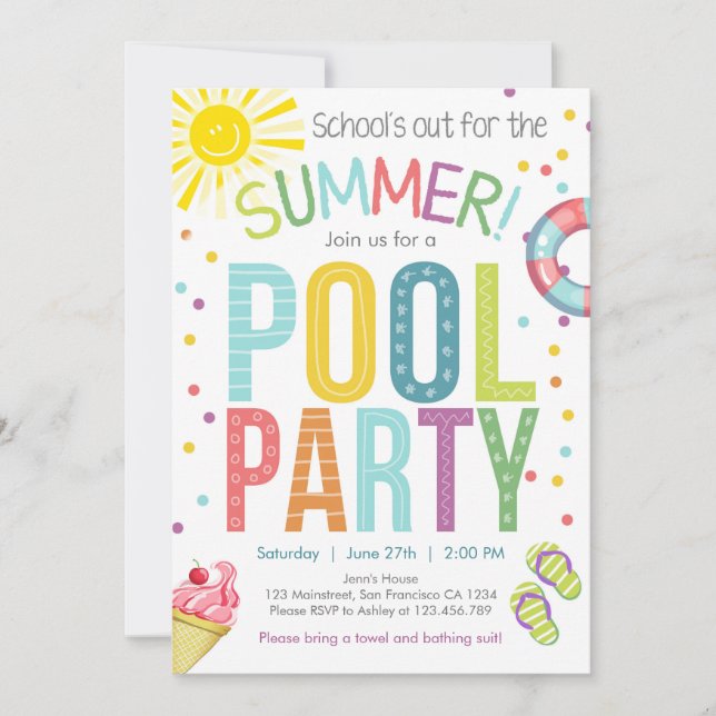 Summer Party Pool Party Écoles Out Invitation (Devant)