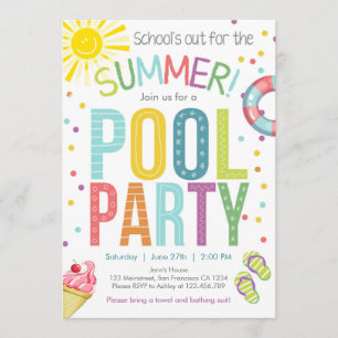 Summer Party Pool Party Écoles Out Invitation
