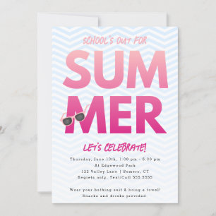 Summer Party, School's Out Pink Ombre Einladung