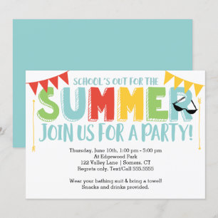 Summer Party, School's Out Primary Colors Einladung