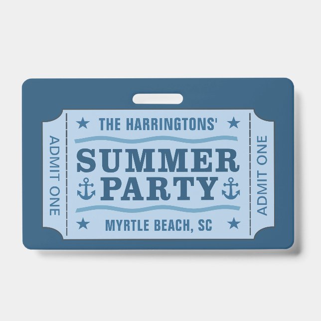 "Summer Party Ticket" benutzerdefinierte Abzeichen Ausweis (Vorderseite)