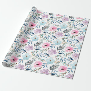 Summer Pastel Blue Watercolor Blume Muster Geschenkpapier