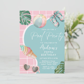 Summer Pastel Girl Pool Geburtstagsparty Einladung