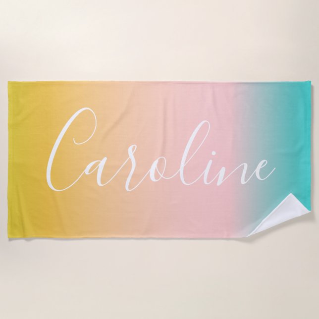Summer Pastel Gradient | Name des Personalisierten Strandtuch (Vorderseite)
