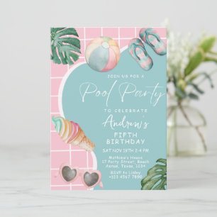 Summer Pastel Piscine pour filles Invitation de fê