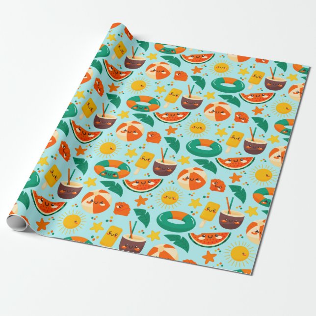 Summer Pattern Wrapping Paper Geschenkpapier (Ungerollt)