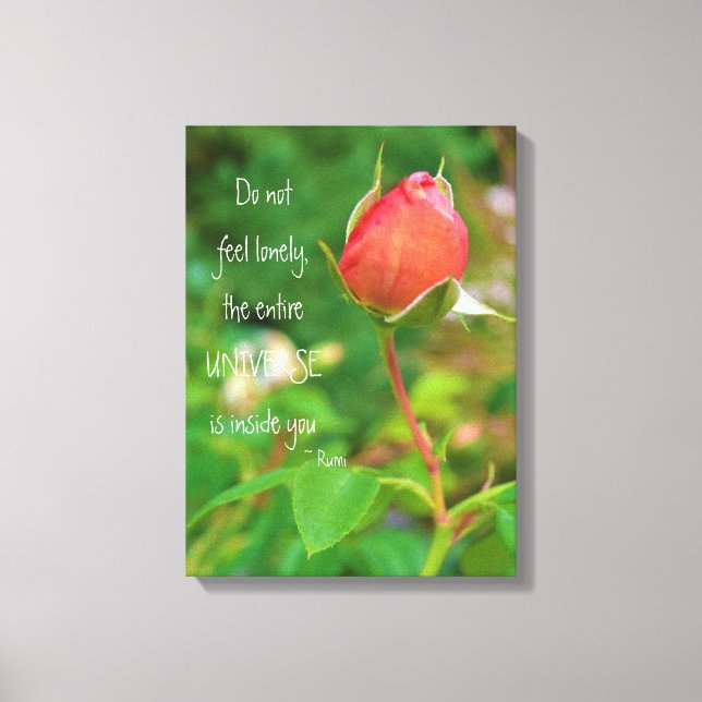 Summer Peach Rose Bud Rumi Zitat Leinwanddruck (Vorderseite)