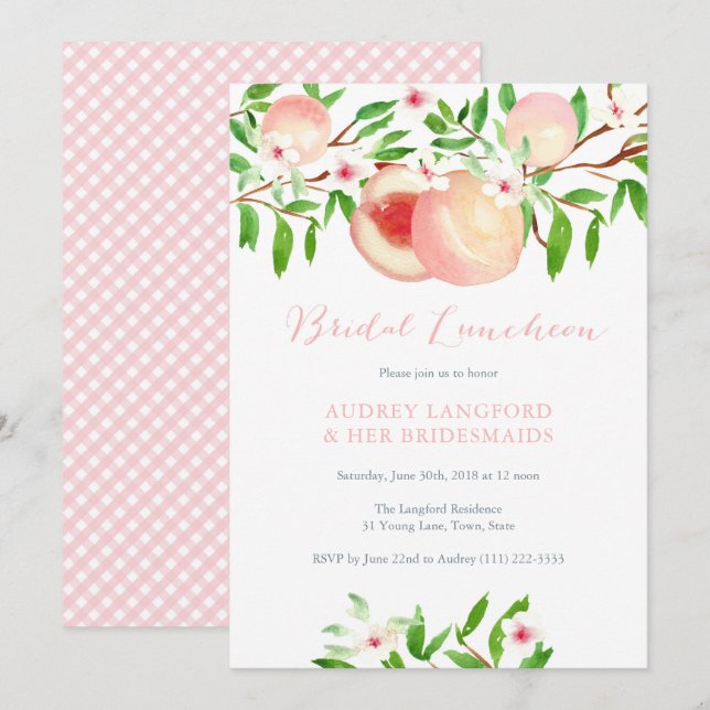 Summer Peaches Bridal Luncheon Karten (Vorne/Hinten)