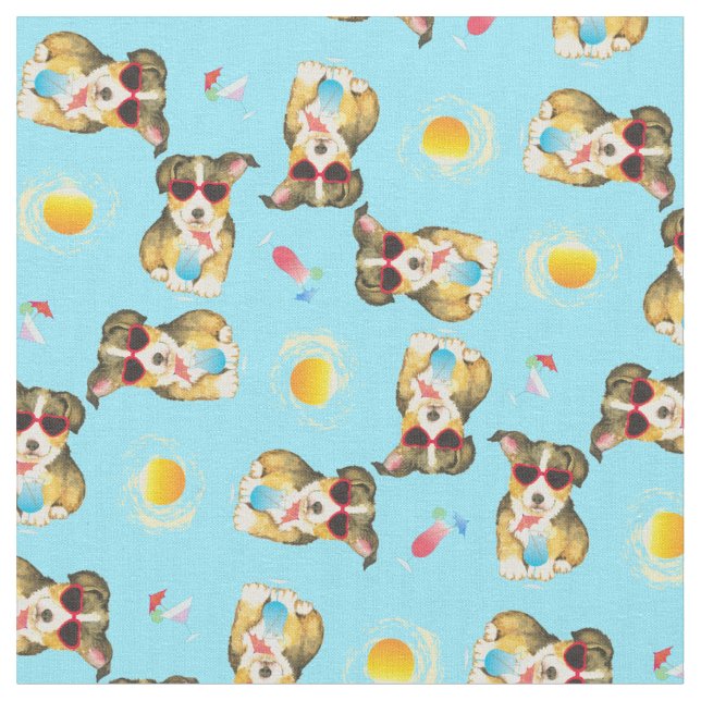 Summer Pembroke Welsh Corgi Stoff (Nahaufnahme)