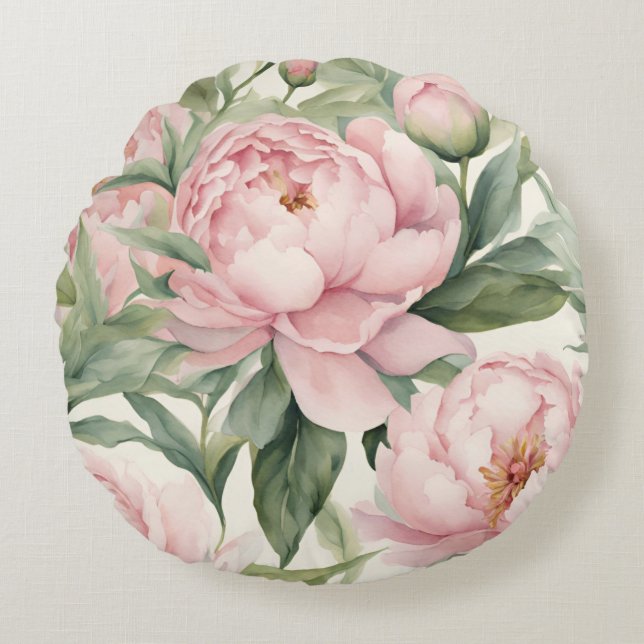 Summer Peonies Rundes Kissen (Vorderseite)