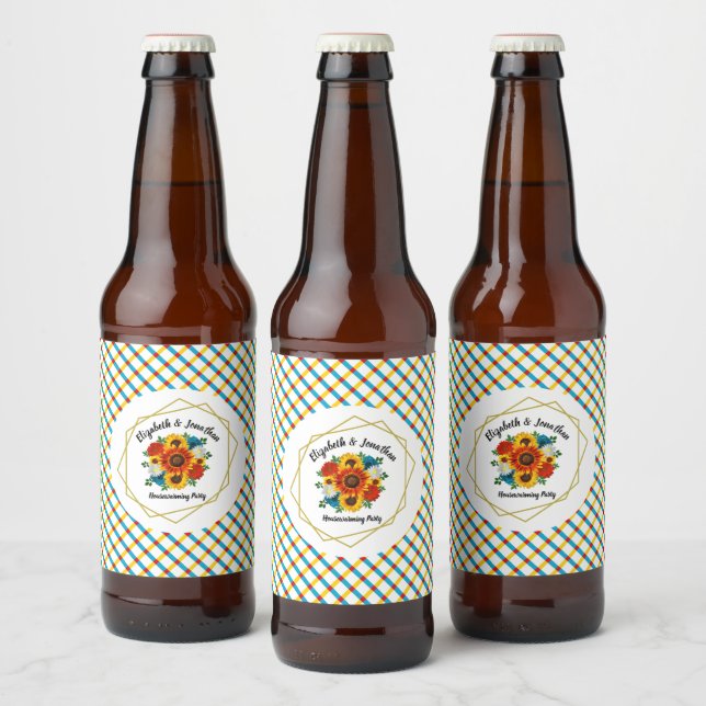 Summer Picnic Party Geometric Floral Bierflaschenetikett (Flaschen)
