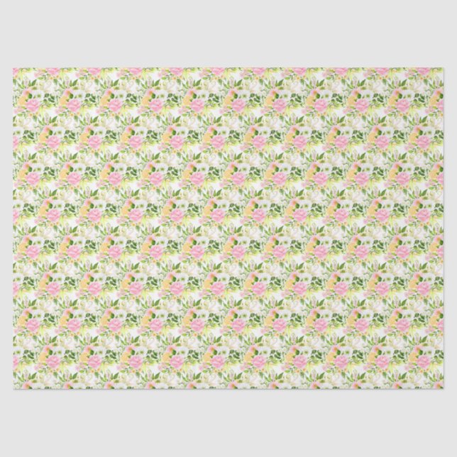 Summer Pink and Yellow Flowers and Foliage Seidenpapier (Vorderseite)