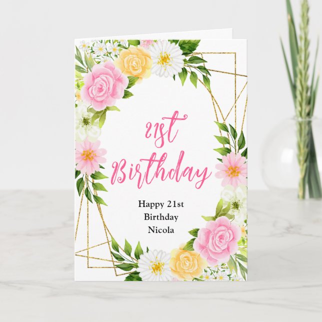 Summer Pink and Yellow Flowers Birthday Karte (Vorderseite)