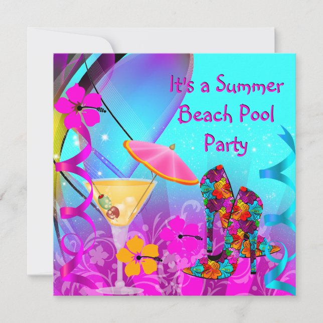 Summer Pink Aquamarin Beach Cocktail Party Einladung (Vorderseite)