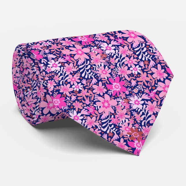 Summer Pink Daisy Blooms Neck Tie Krawatte (Gerollt)