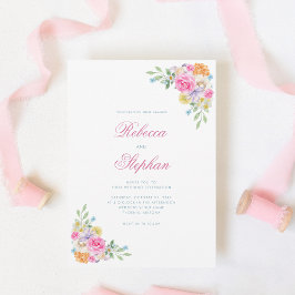 Summer Pink Garden Floral QR Code Foto Hochzeit Einladung