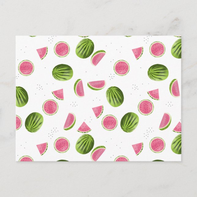 Summer Pink & Green Watermelon Muster Postkarte (Vorderseite)