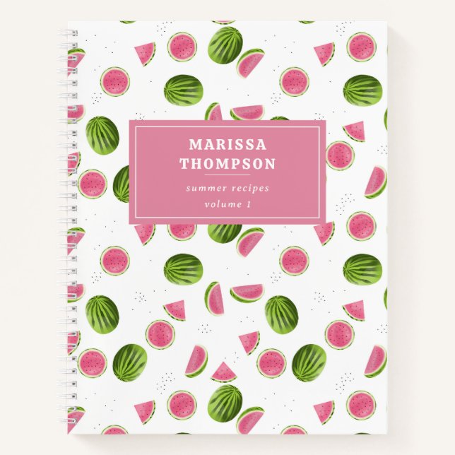 Summer Pink & Green Watermelon Rezept Kochbuch Notizbuch (Vorderseite)