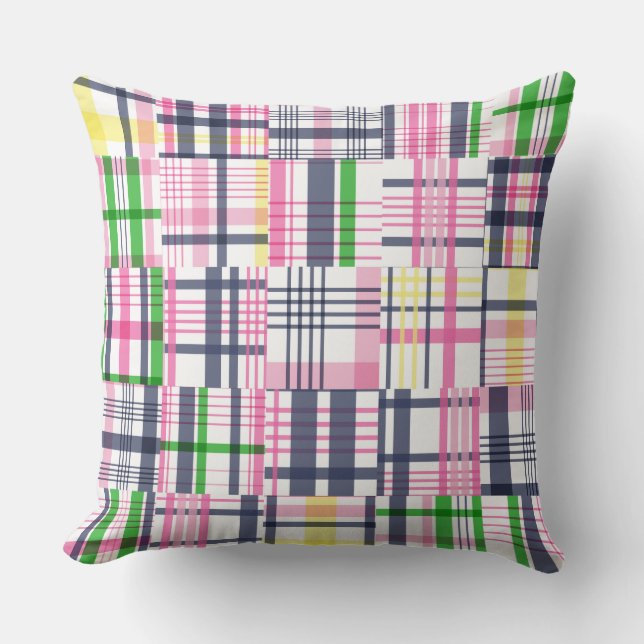Summer Pink Madras Kariert Kissen (Vorderseite)