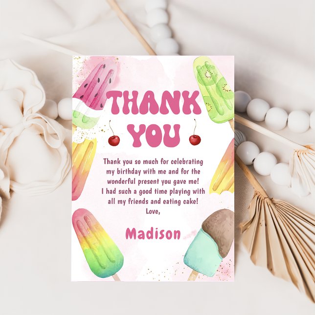 Summer Pink Popsicle Girl Geburtstag Danke Karte (Von Creator hochgeladen)