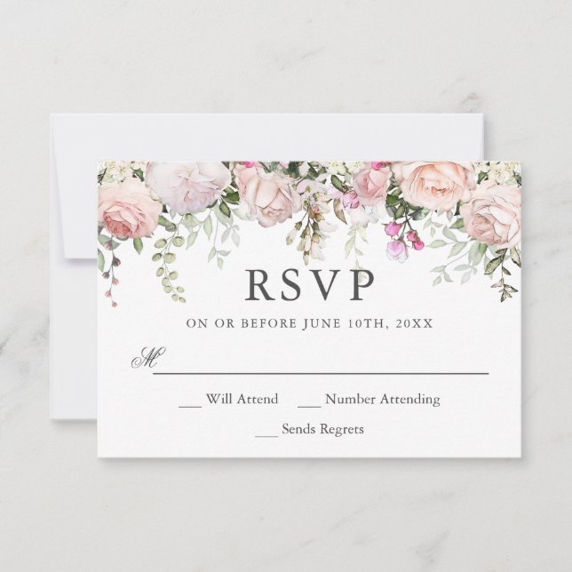 Summer Pink Roses Floral Wedding RSVP Karte (Vorderseite)