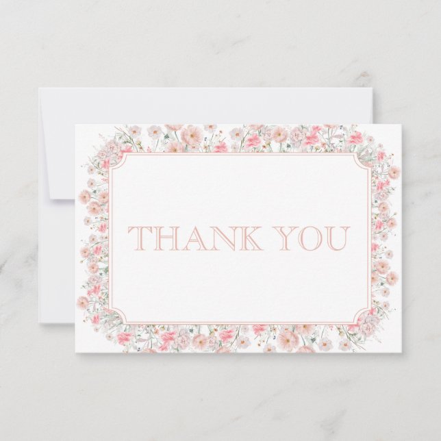 Summer Pink Wildflower Baby Shower Dankeskarte (Vorderseite)