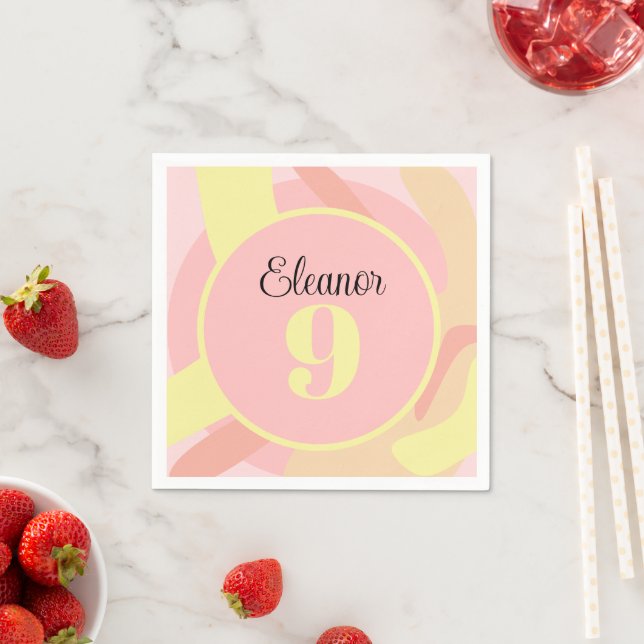 Summer Pink Yellow Creme Moderne Personalisiert Serviette (Beispiel)