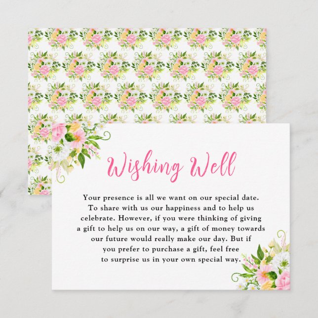 Summer Pink Yellow Floral Wedding Wishing Well Begleitkarte (Vorne/Hinten)