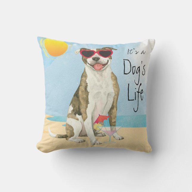Summer Pit Bull Terrier Outdoor Pillow Kissen (Vorderseite)