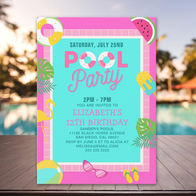 Summer Pool Birthday Bash Girl Einladung (Von Creator hochgeladen)