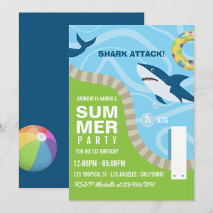 Summer Pool Birthday Party zum Thema Haifisch Einladung
