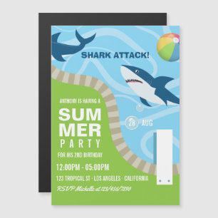 Summer Pool Birthday Party zum Thema Haifisch Magneteinladung