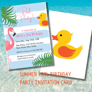Summer Pool Flamingo Rubber Duck Geburtstagsparty Einladung