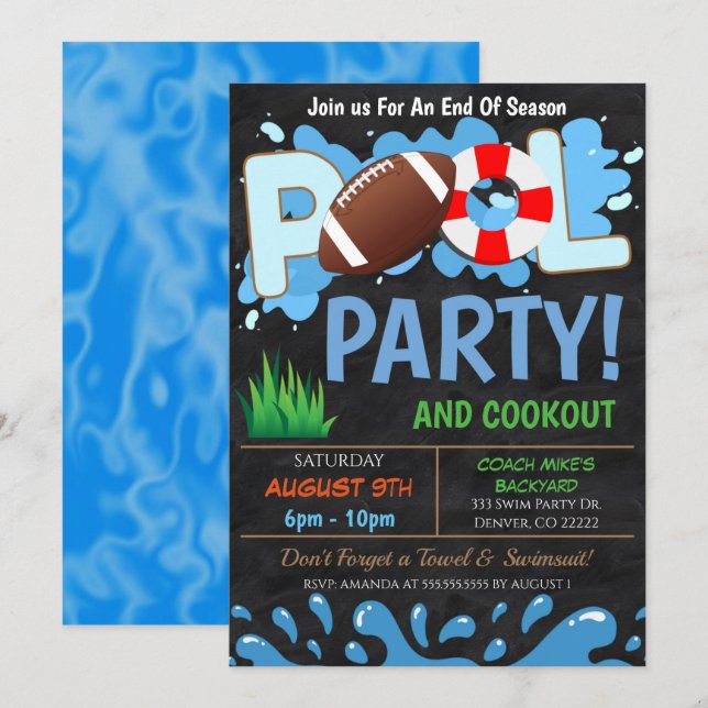 Summer Pool FootballParty Einladung (Vorne/Hinten)