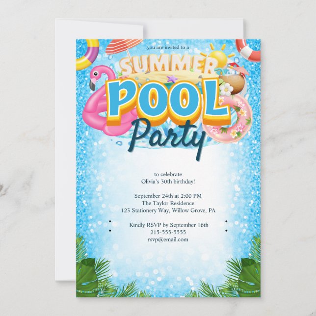 Summer Pool Party 30th Birthday Invitation (Devant)