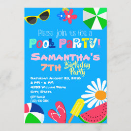 Summer Pool Party Birthday Beach Ball Sonnenbrille Einladung