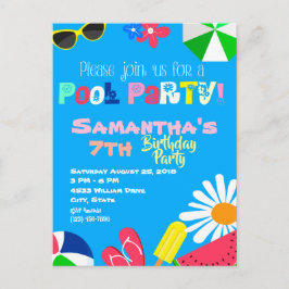 Summer Pool Party Birthday Beach Ball Sonnenbrille Postkarte