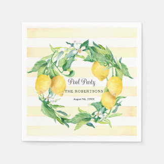 Summer Pool Party Citrus Lemon Wreath Blossom Leaf Serviette