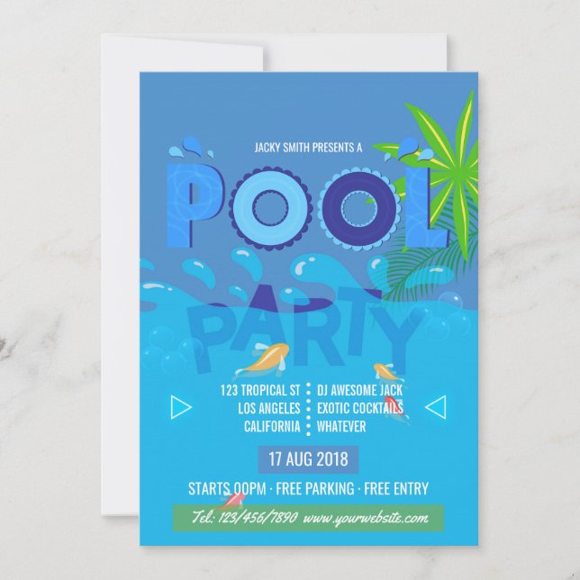 Summer Pool Party Einladung (Vorderseite)