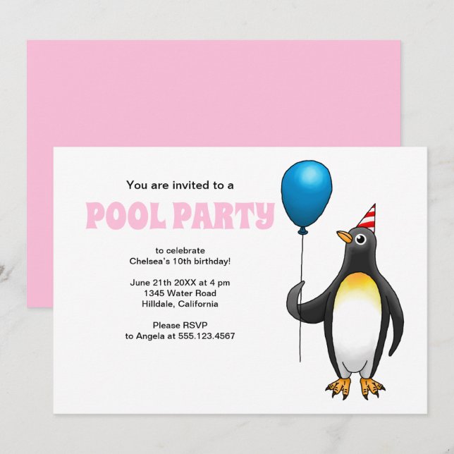 Summer Pool Party Geburtstag Einladung (Vorne/Hinten)