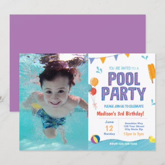 Summer Pool Party Geburtstag Einladung mit Bild