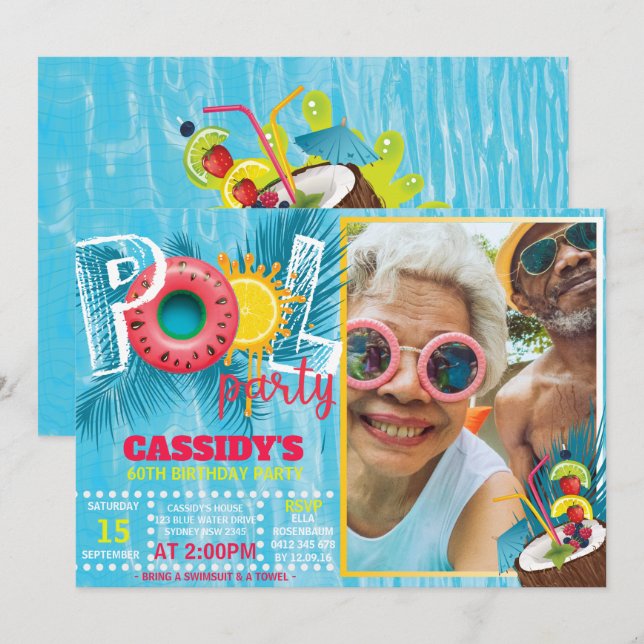 Summer Pool Party Geburtstag FOTO Einladung (Vorne/Hinten)