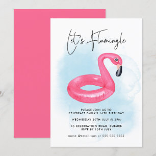 Summer Pool Party Pink Flamingo Teen Geburtstag Einladung