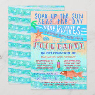 Summer Pool Party Schwimmen Fisch und Strand Einladung