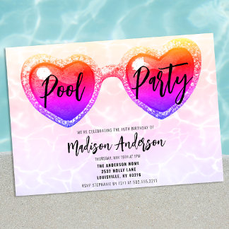 Summer Pool Party Sweet 16 Sonnenbrillen Geburtsta Einladung