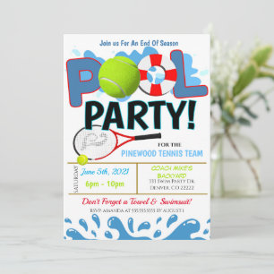 Summer Pool Tennis Party Invitation